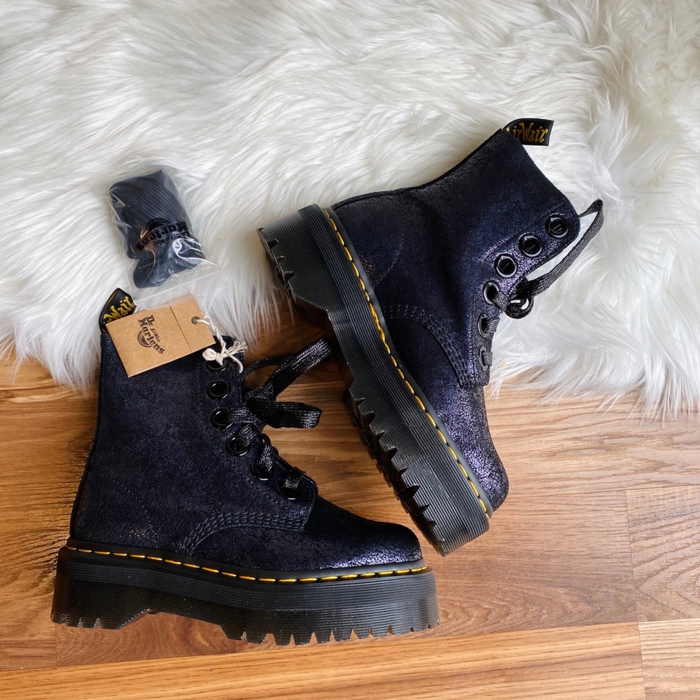 Dr. Martens Molly Crackle Suede Platform Boots - Picture 3 of 9